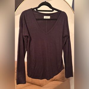 Abercrombie & Fitch Dark Gray V-Neck Long Sleeve Top